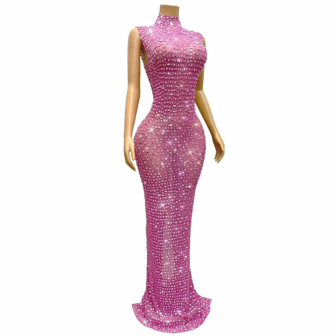 CELESINYI Fenbei Crystal Pink Mermaid Gown