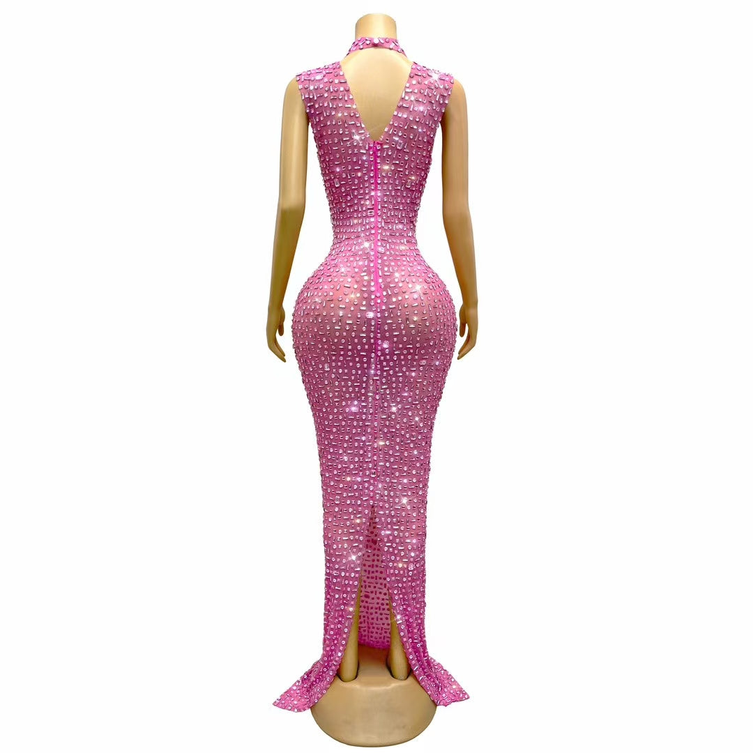 CELESINYI Fenbei Crystal Pink Mermaid Gown