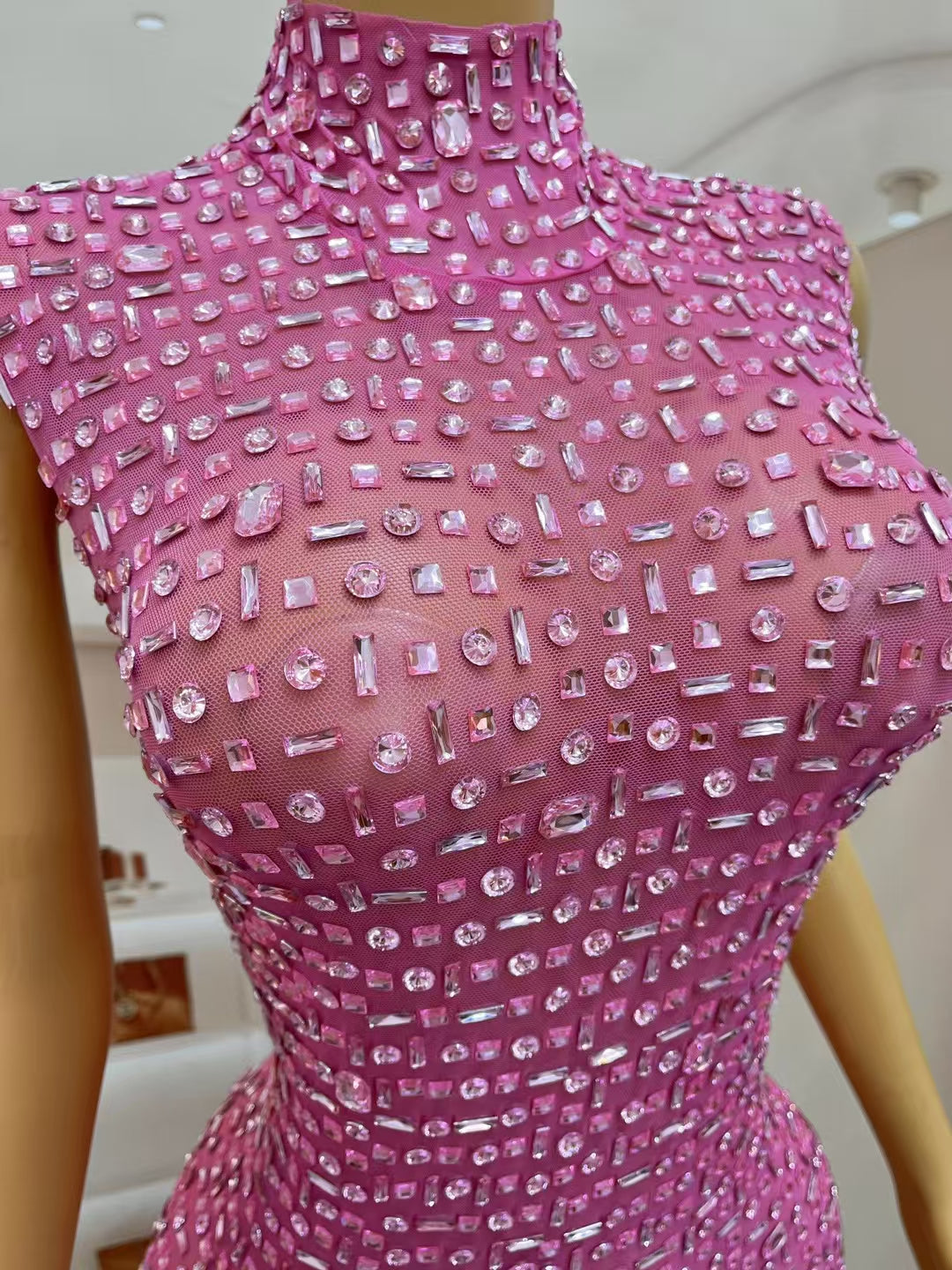 CELESINYI Fenbei Crystal Pink Mermaid Gown