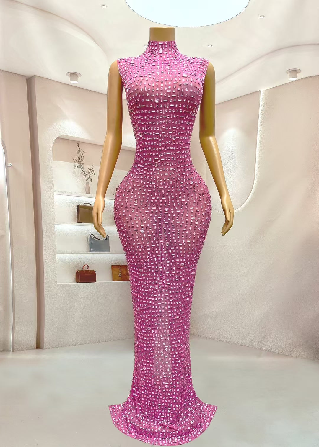 CELESINYI Fenbei Crystal Pink Mermaid Gown