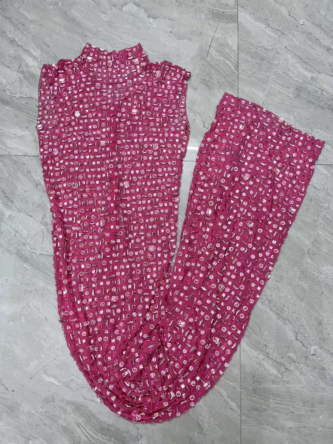 CELESINYI Fenbei Crystal Pink Mermaid Gown