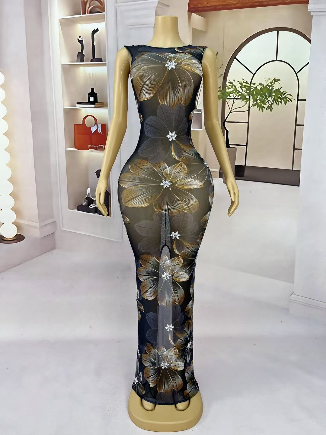 CELESINYI Bojin Crystal Gold Gown
