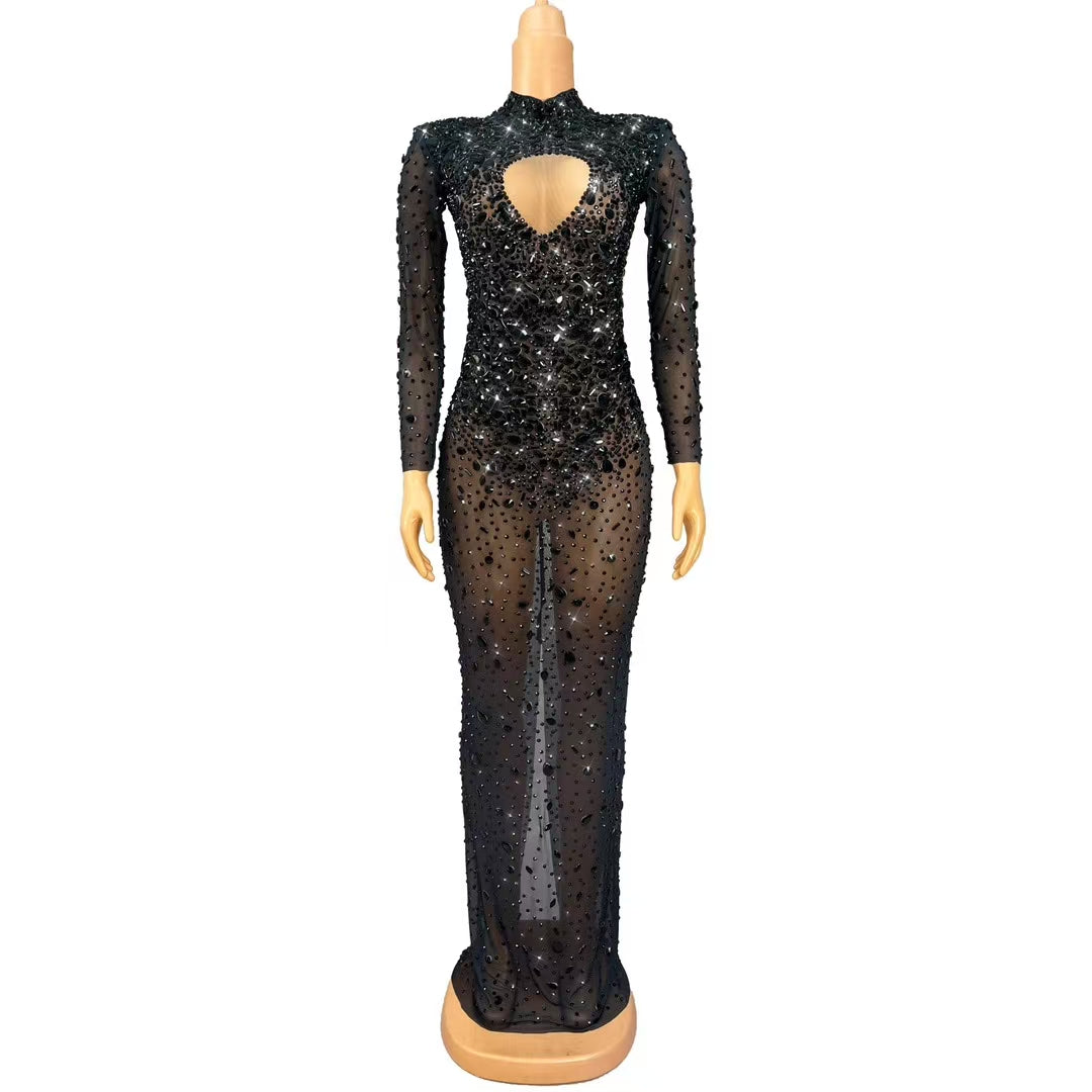 CELESINYI Cuican Crystal Black Armor Gown