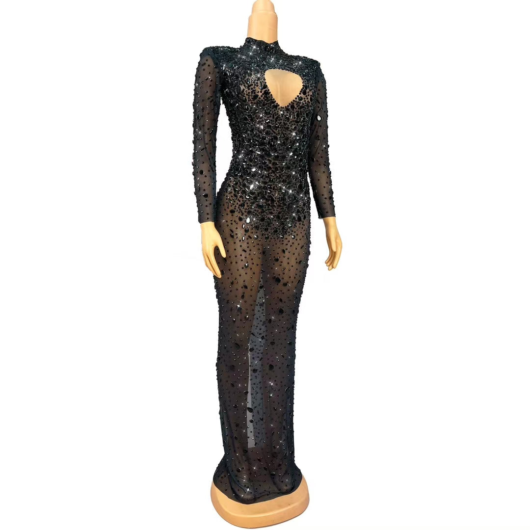CELESINYI Cuican Crystal Black Armor Gown