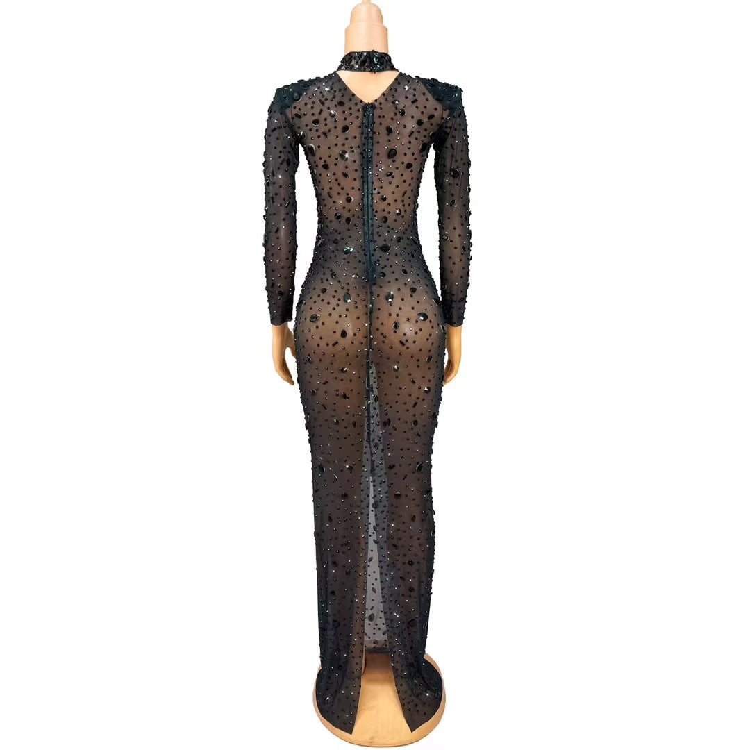 CELESINYI Cuican Crystal Black Armor Gown