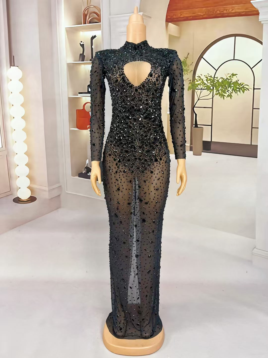 CELESINYI Cuican Crystal Black Armor Gown