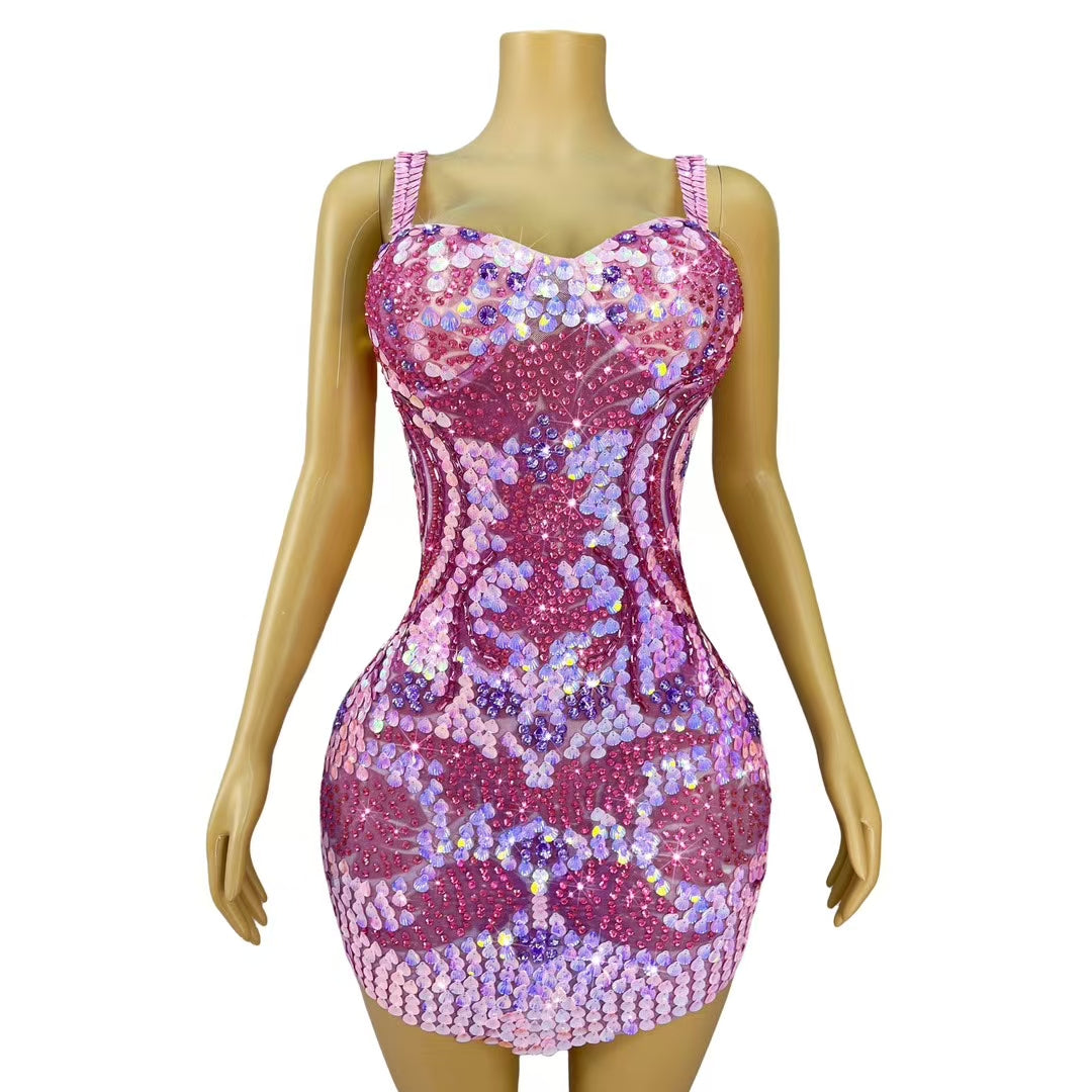 CELESINYI Caihualian Crystal Flower Mini Dress