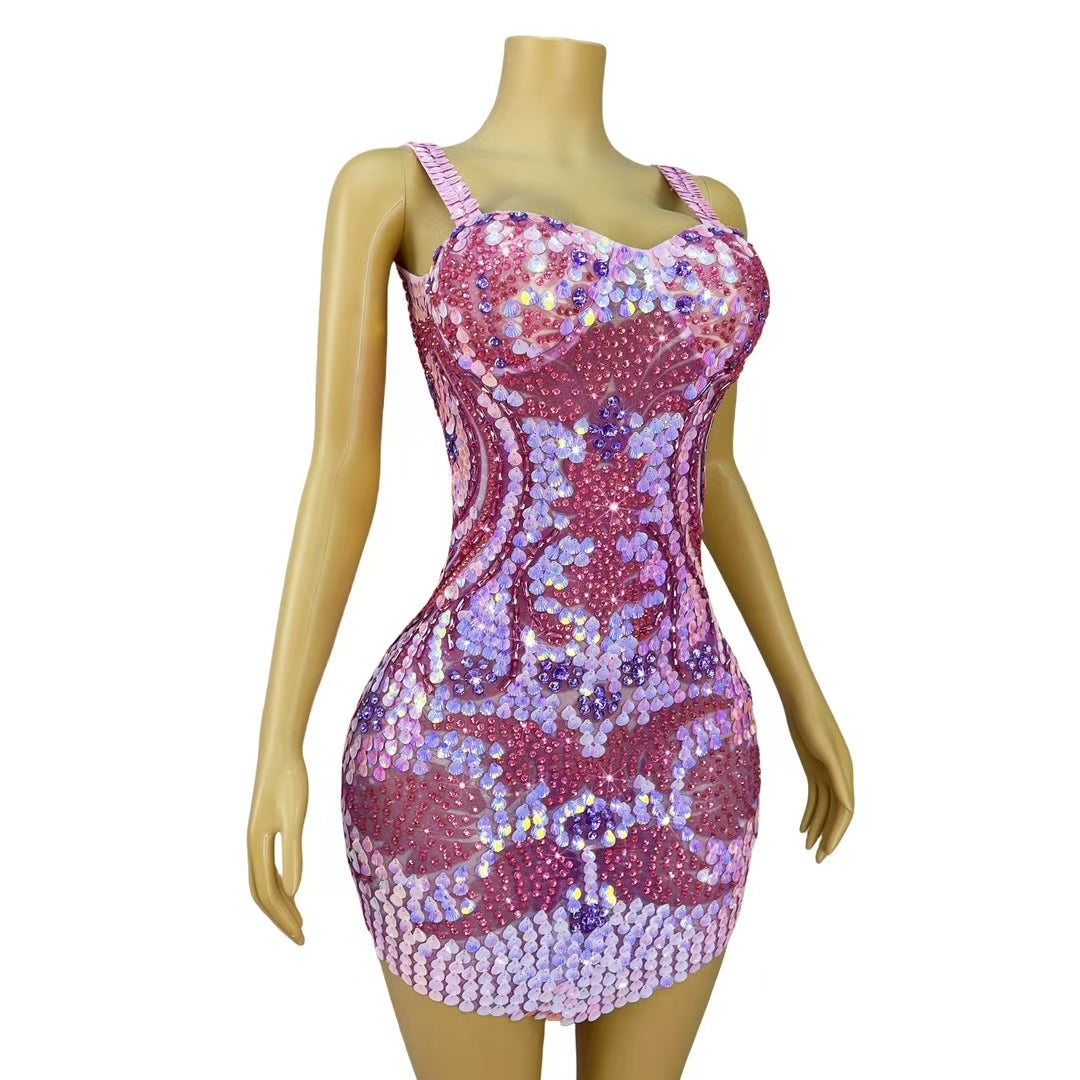 CELESINYI Caihualian Crystal Flower Mini Dress