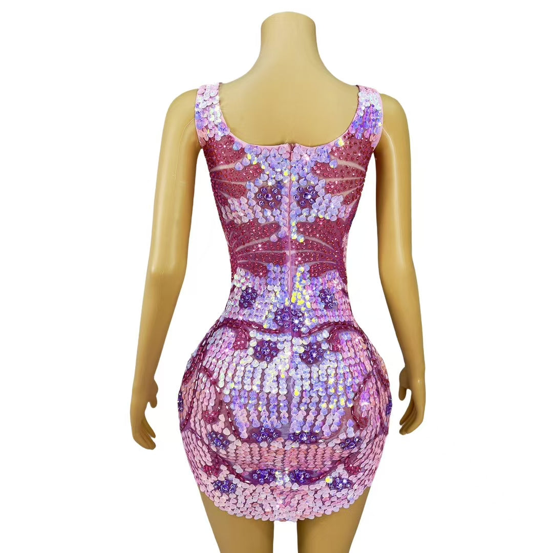 CELESINYI Caihualian Crystal Flower Mini Dress