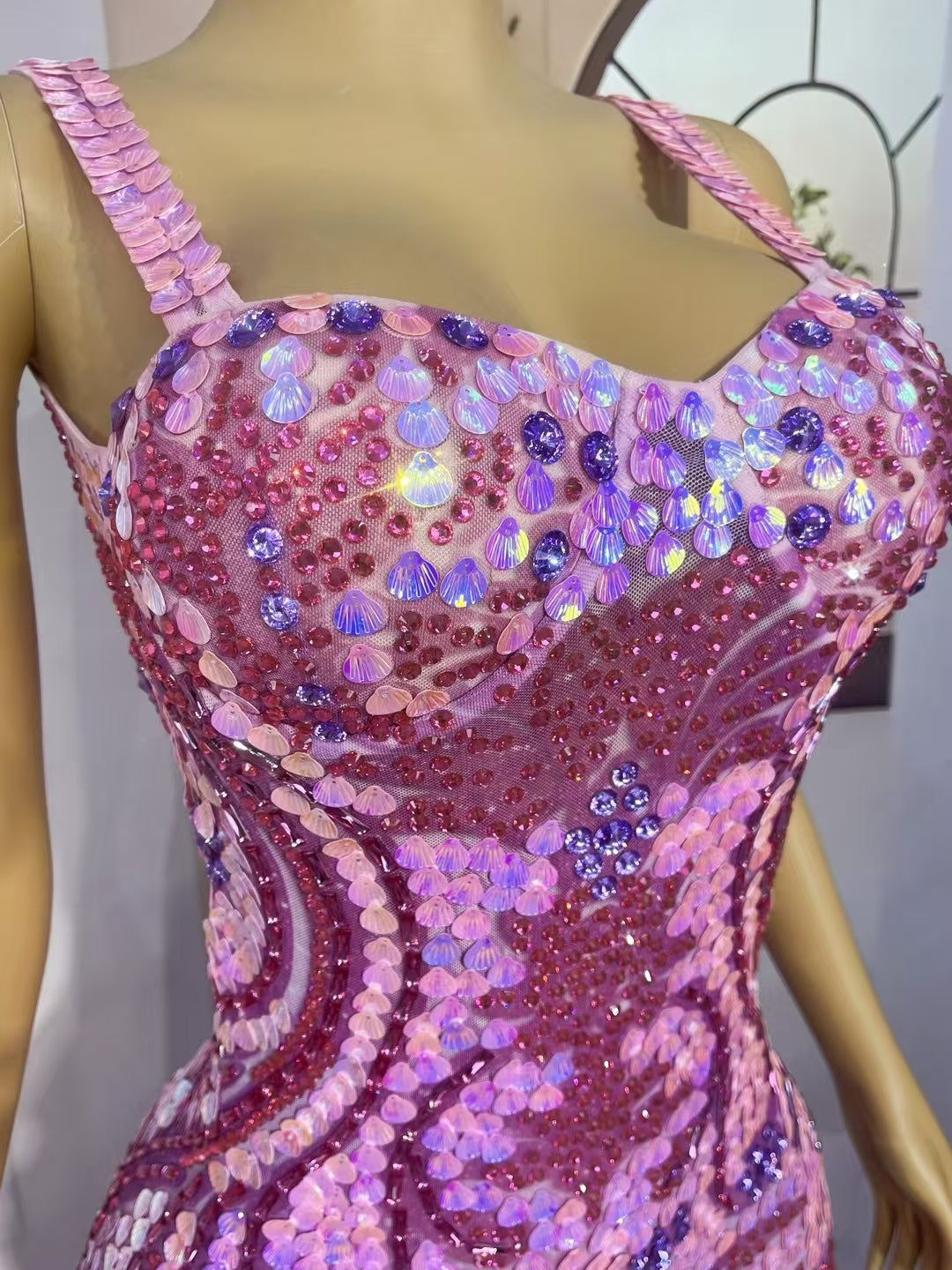 CELESINYI Caihualian Crystal Flower Mini Dress