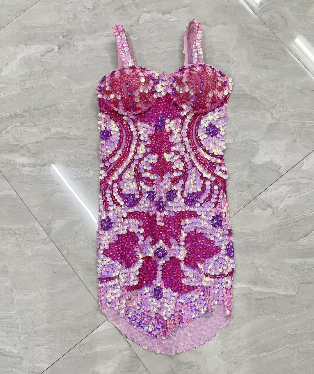 CELESINYI Caihualian Crystal Flower Mini Dress