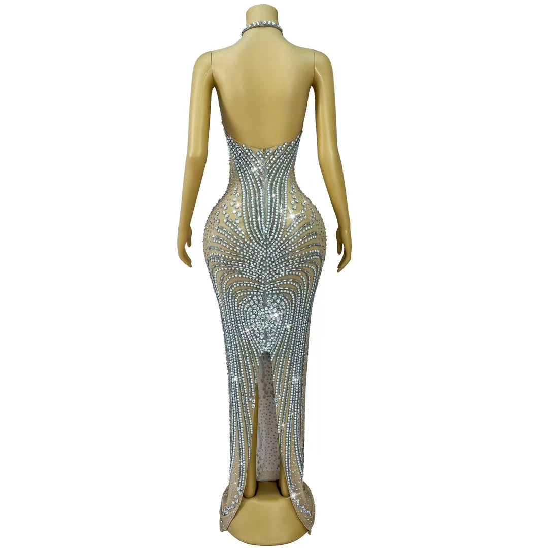 CELESINYI Yinxing Crystal Silver Star Dress