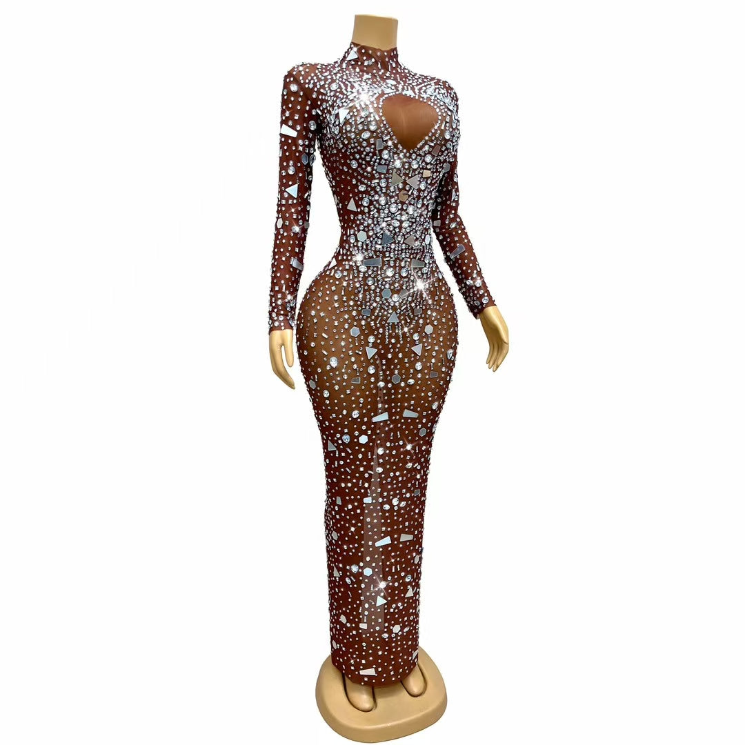CELESINYI Loukongxiong Crystal Keyhole Gown