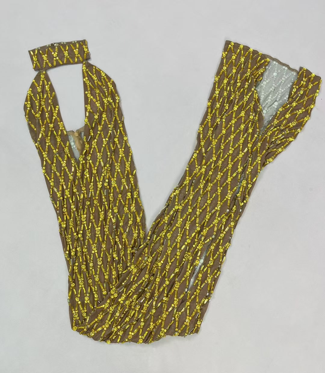 CELESINYI Jianjiao Crystal Gold Grid Gown