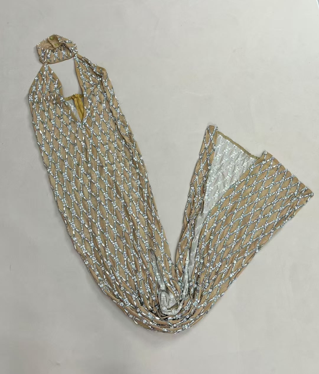 CELESINYI Jianjiao Crystal Silver Grid Gown