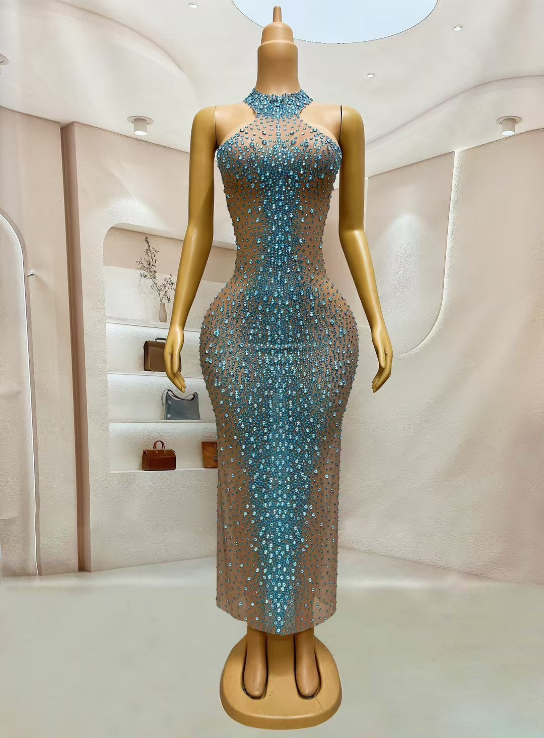 CELESINYI Jianbian Crystal Blue Naked Gown