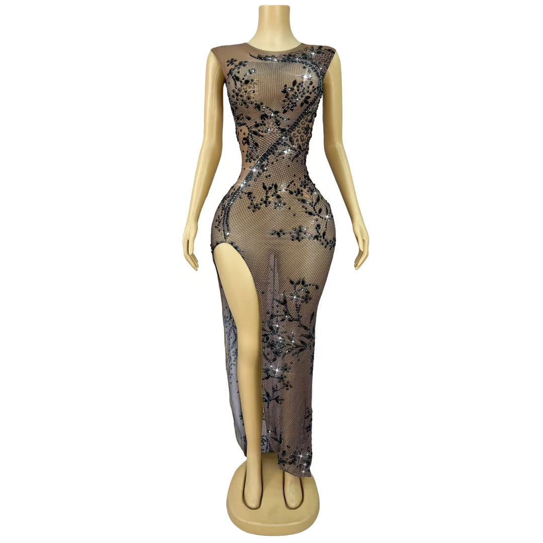 CELESINYI Heihuawang Crystal Black Flower Gown