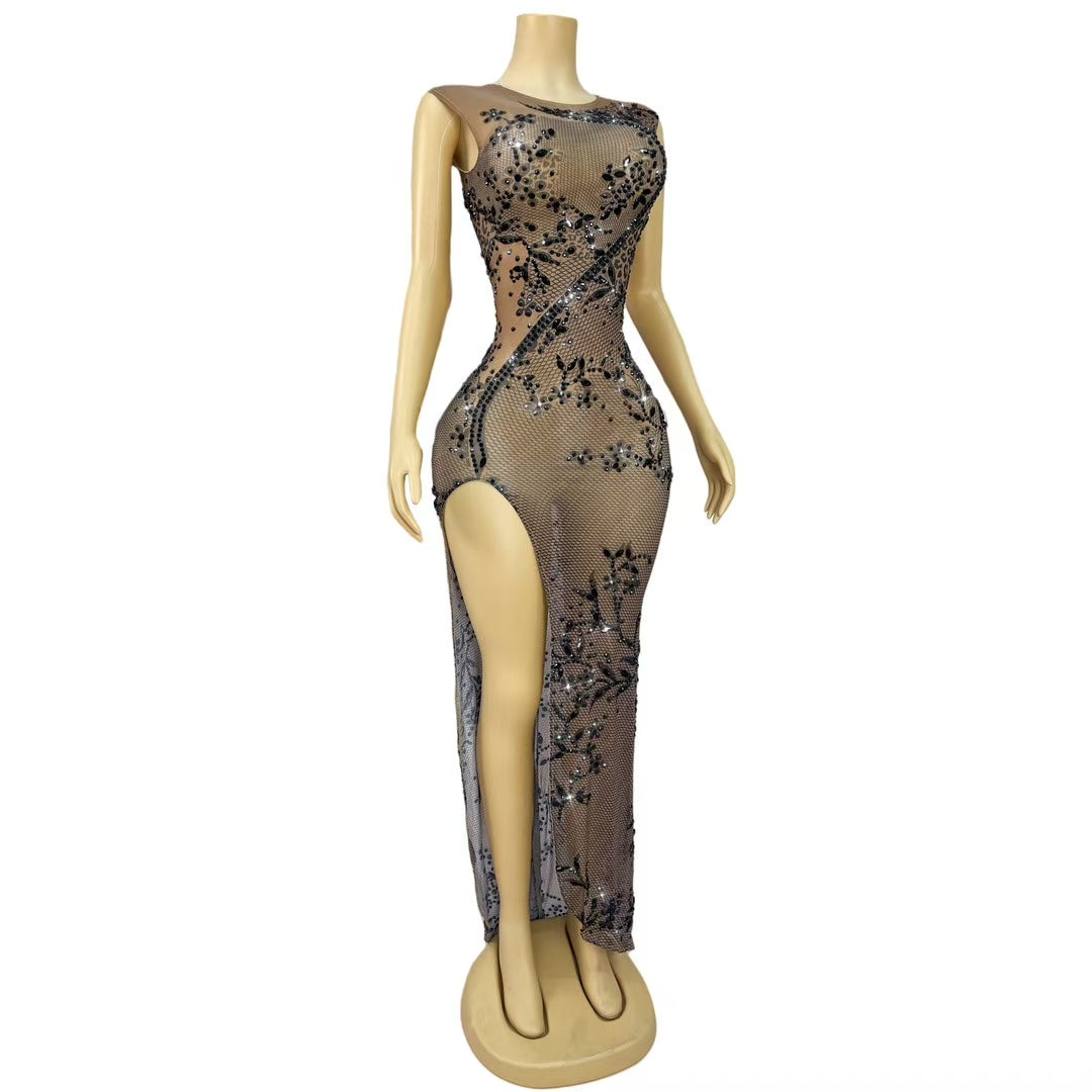 CELESINYI Heihuawang Crystal Black Flower Gown