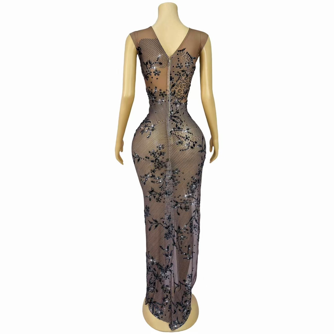 CELESINYI Heihuawang Crystal Black Flower Gown