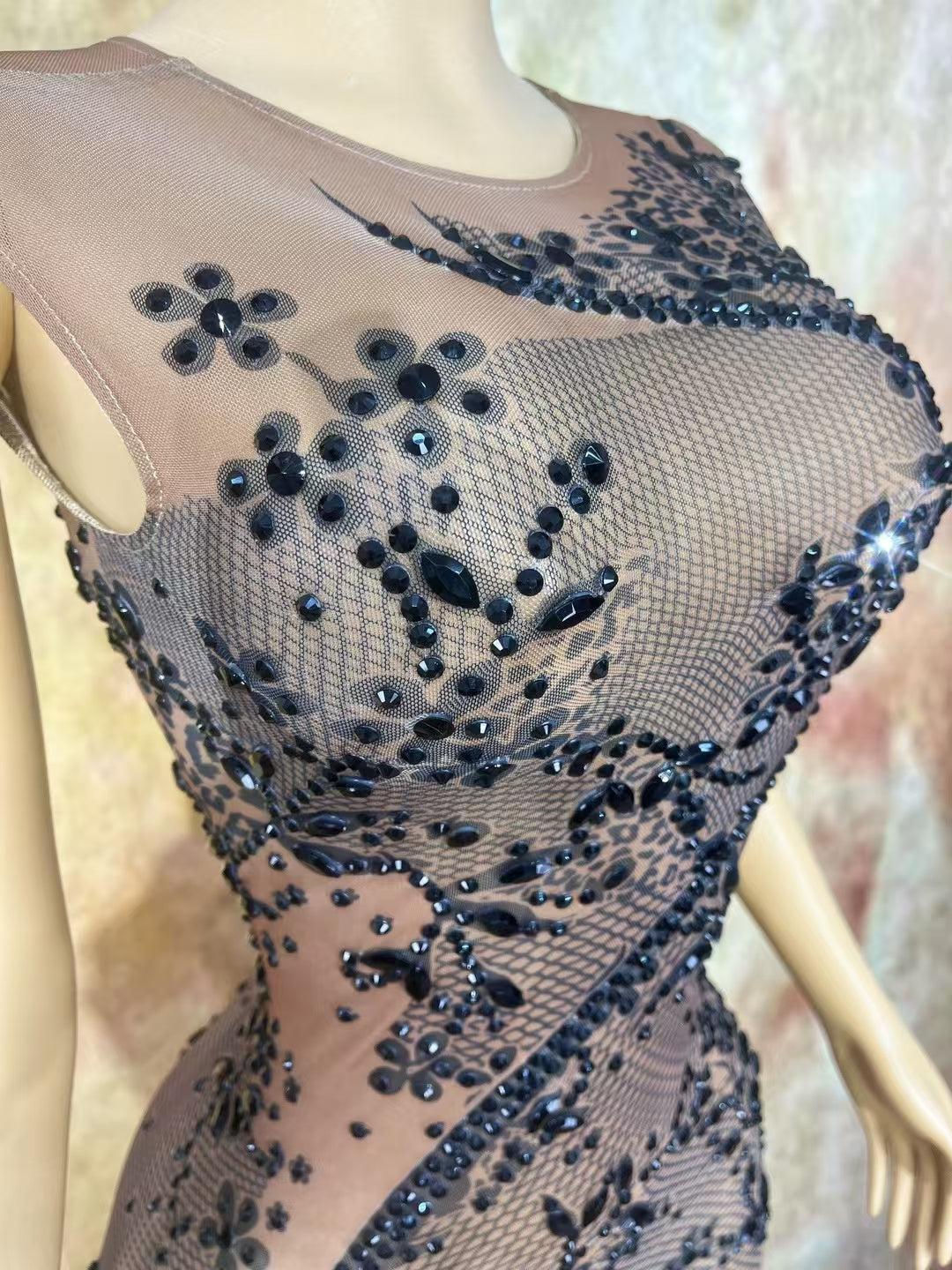 CELESINYI Heihuawang Crystal Black Flower Gown