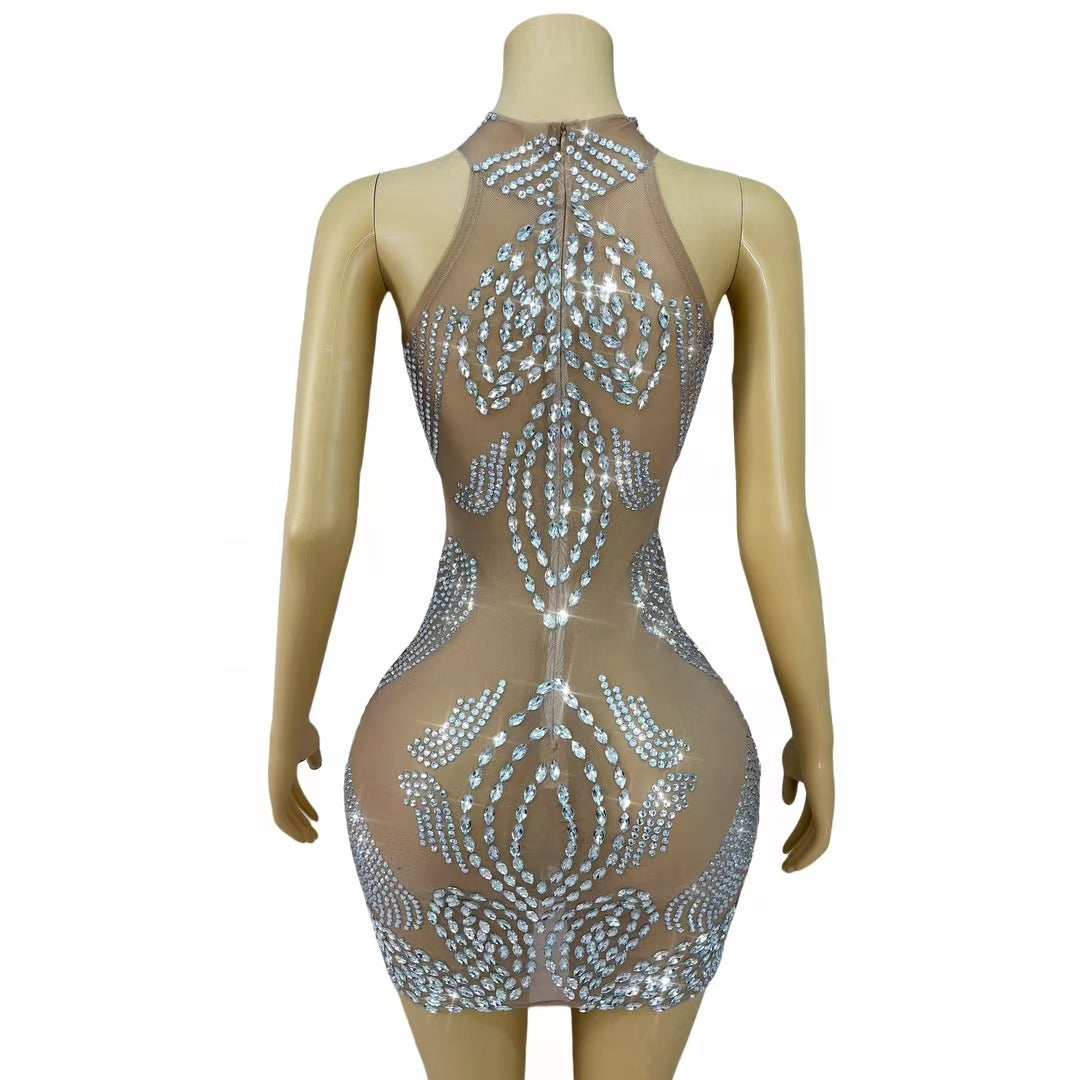 CELESINYI Heliye Crystal Pendant Mini Dress