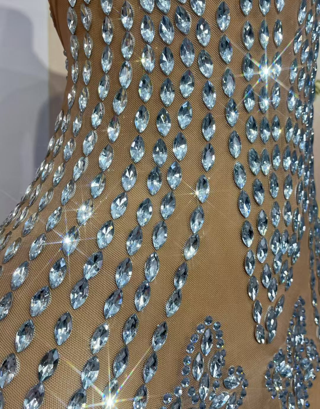 CELESINYI Heliye Crystal Pendant Mini Dress