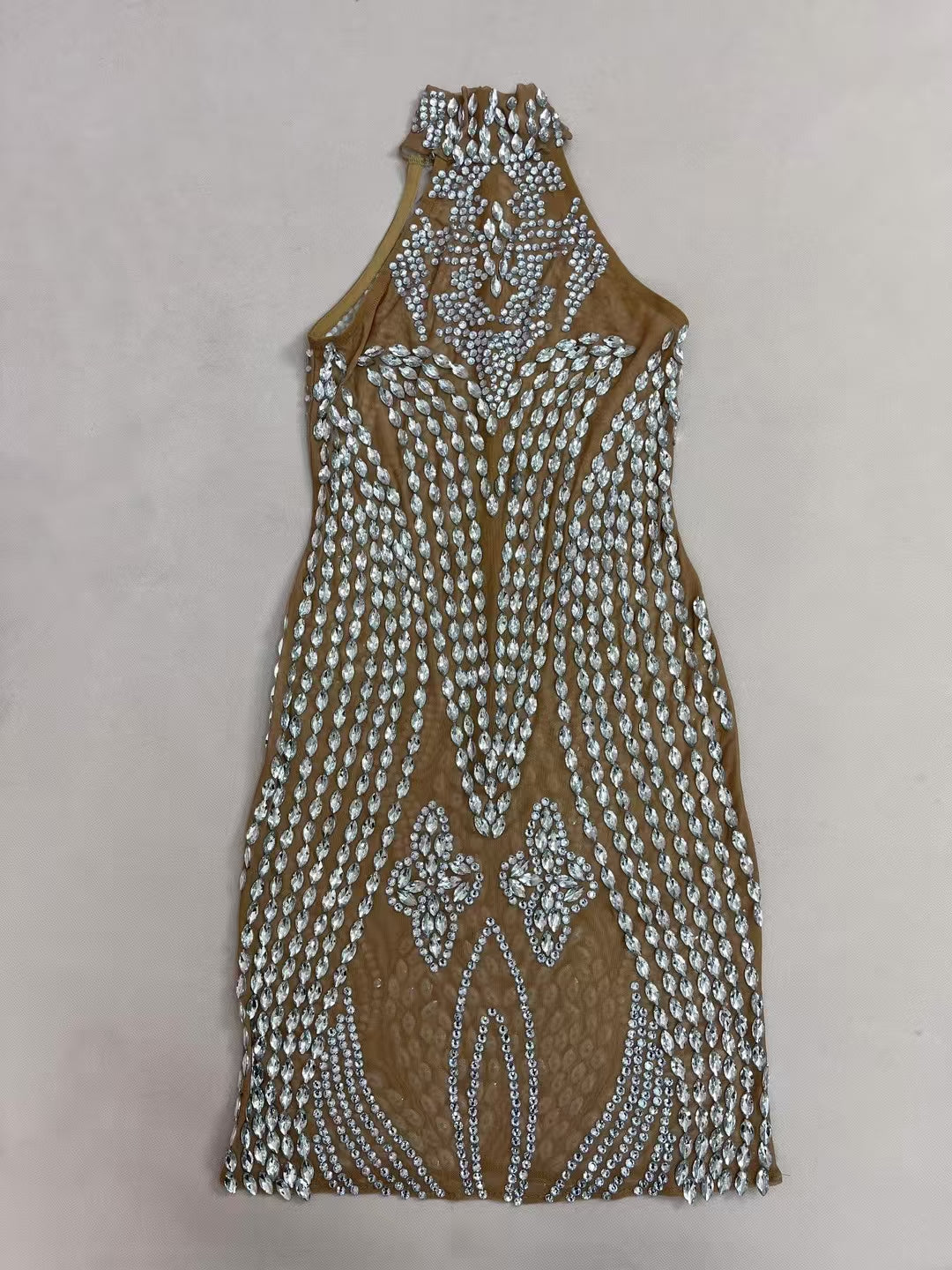 CELESINYI Heliye Crystal Pendant Mini Dress