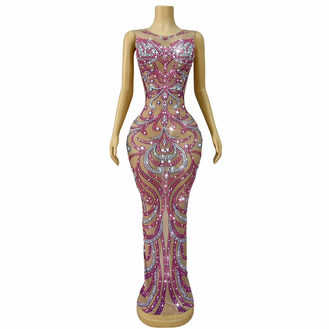 CELESINYI Fendai Crystal Orchid Mini Dress