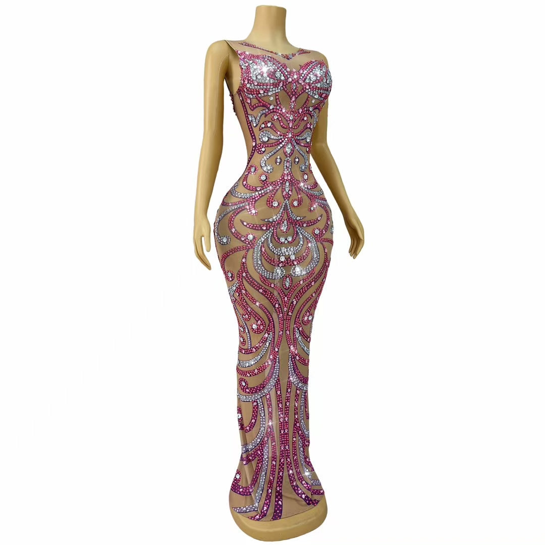CELESINYI Fendai Crystal Orchid Mini Dress