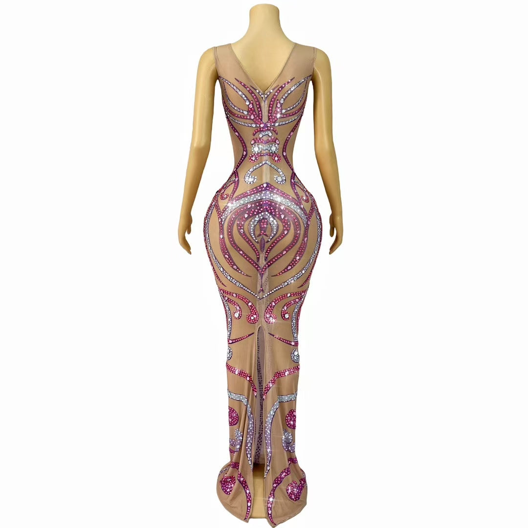 CELESINYI Fendai Crystal Orchid Mini Dress