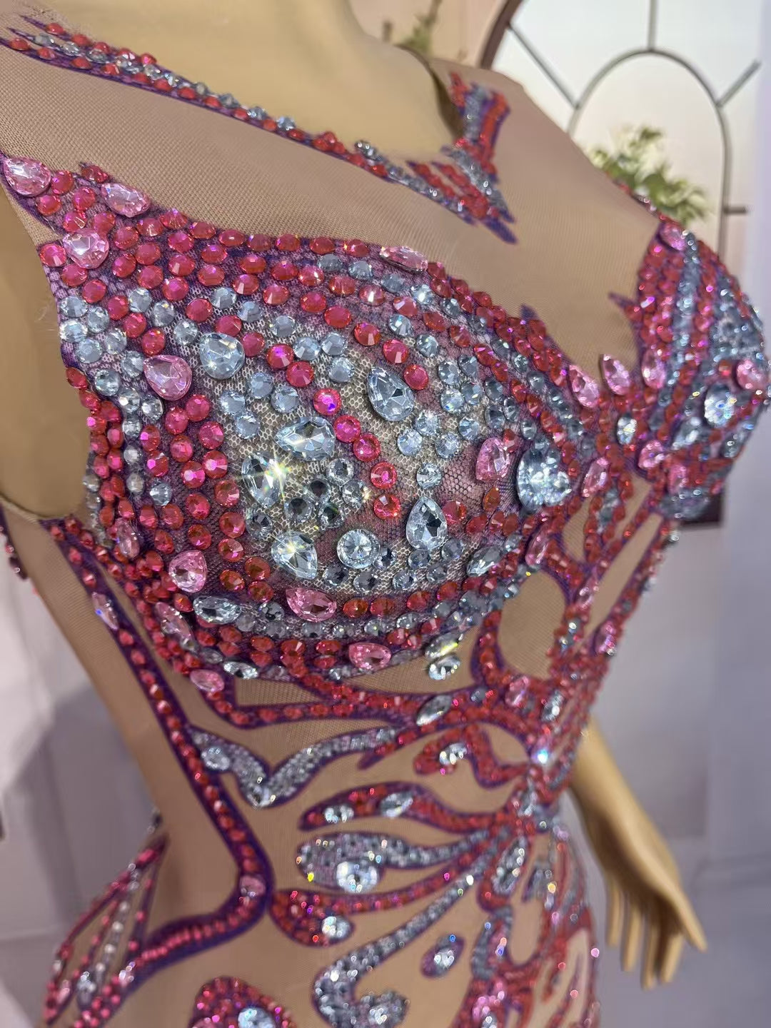CELESINYI Fendai Crystal Orchid Mini Dress