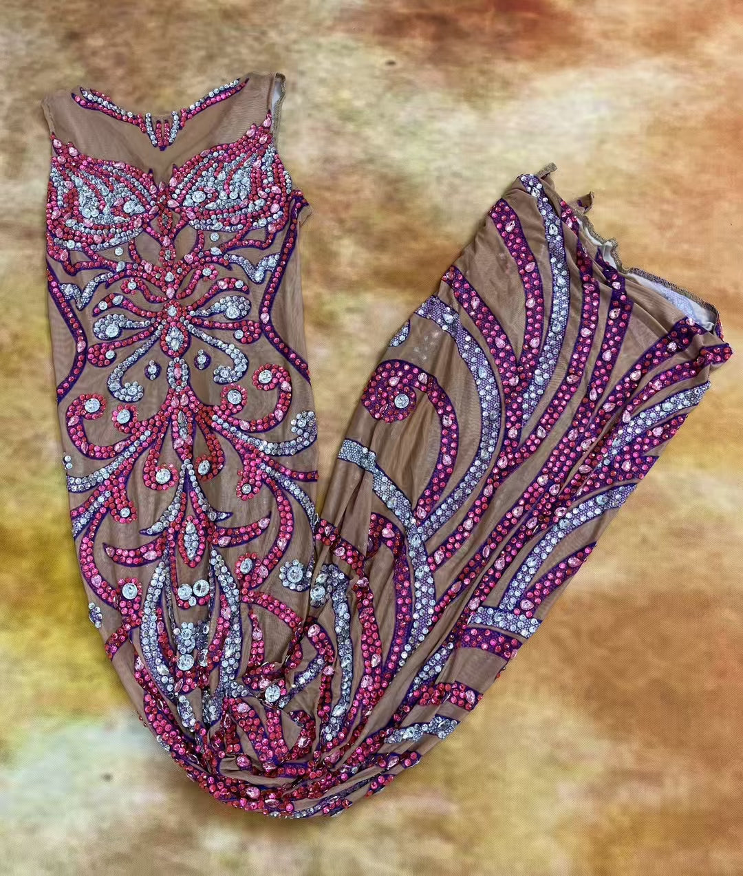 CELESINYI Fendai Crystal Orchid Mini Dress