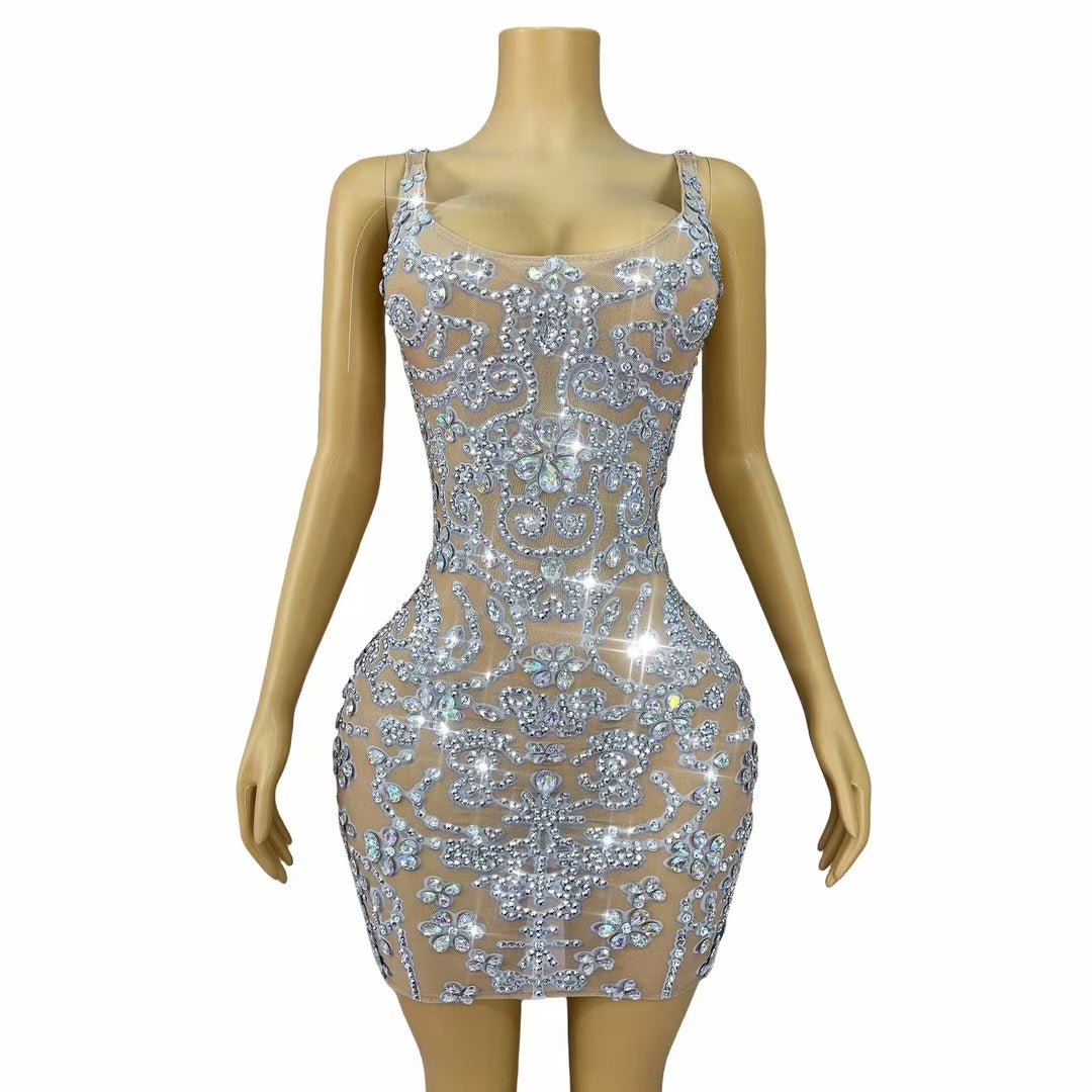 CELESINYI Baihuatuan Crystal Skin Rococo Mini Dress