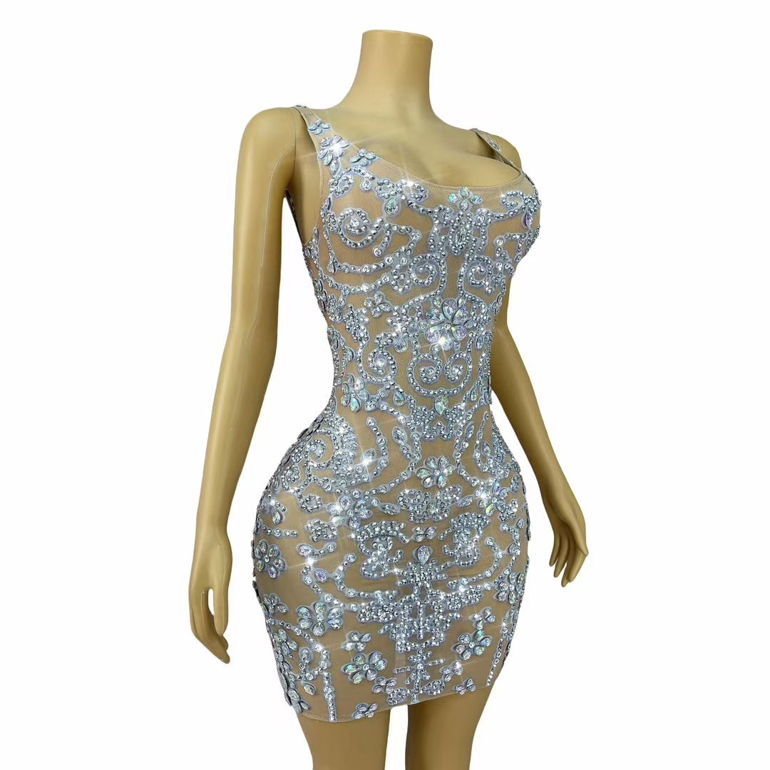 CELESINYI Baihuatuan Crystal Skin Rococo Mini Dress