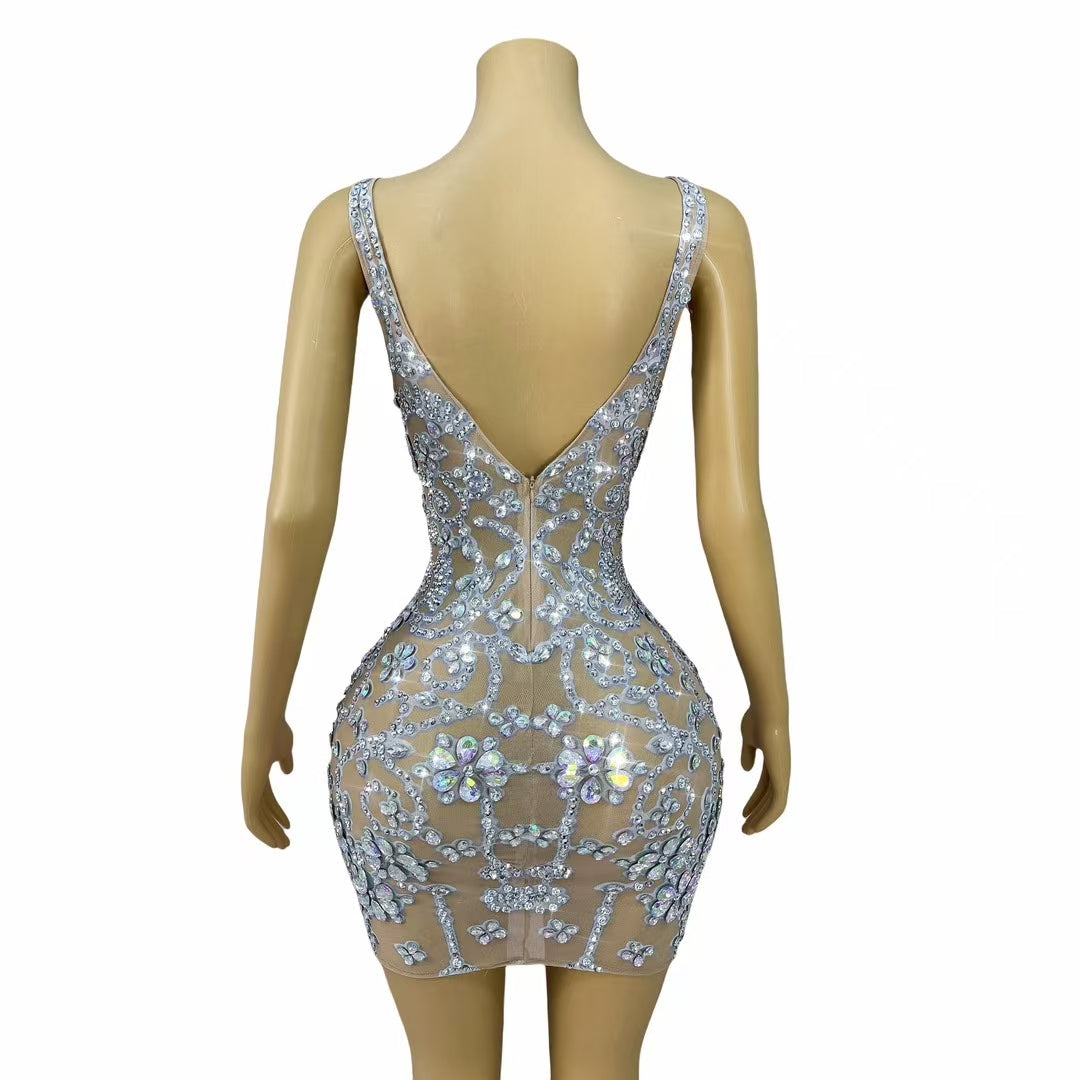 CELESINYI Baihuatuan Crystal Skin Rococo Mini Dress