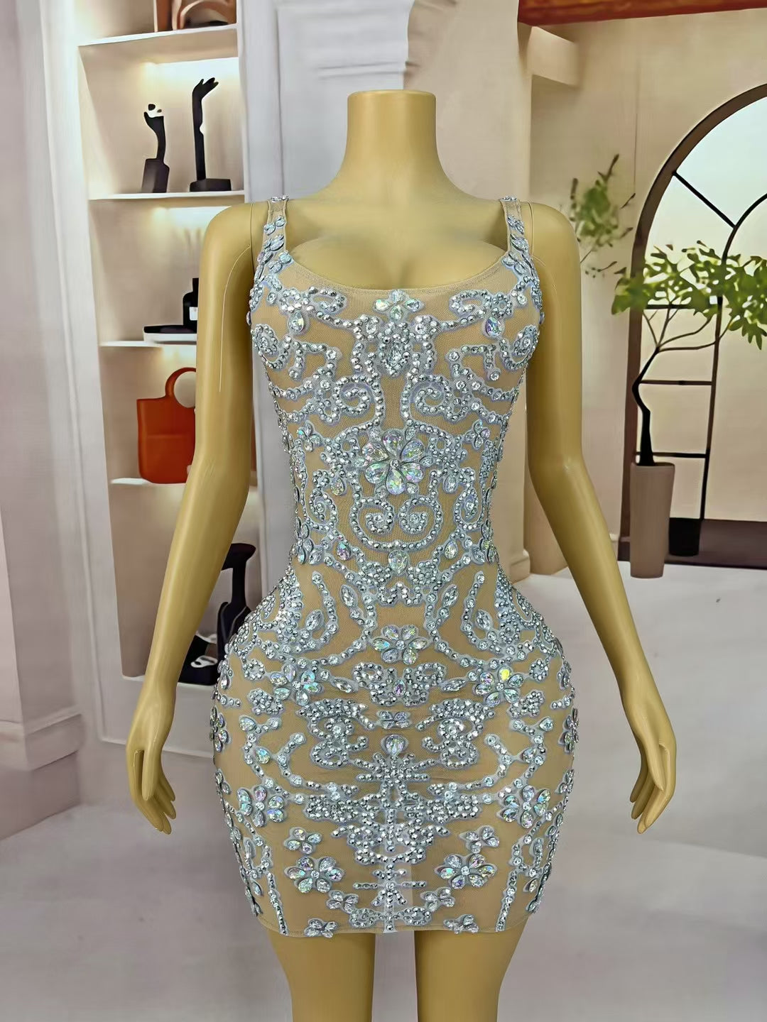 CELESINYI Baihuatuan Crystal Skin Rococo Mini Dress