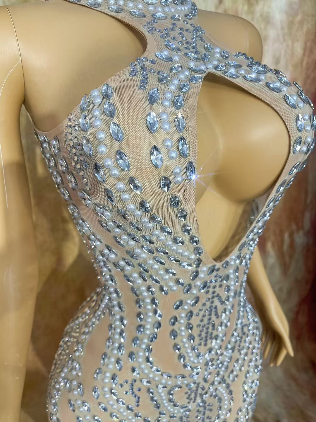CELESINYI Baitiao Crystal Pearl Gown