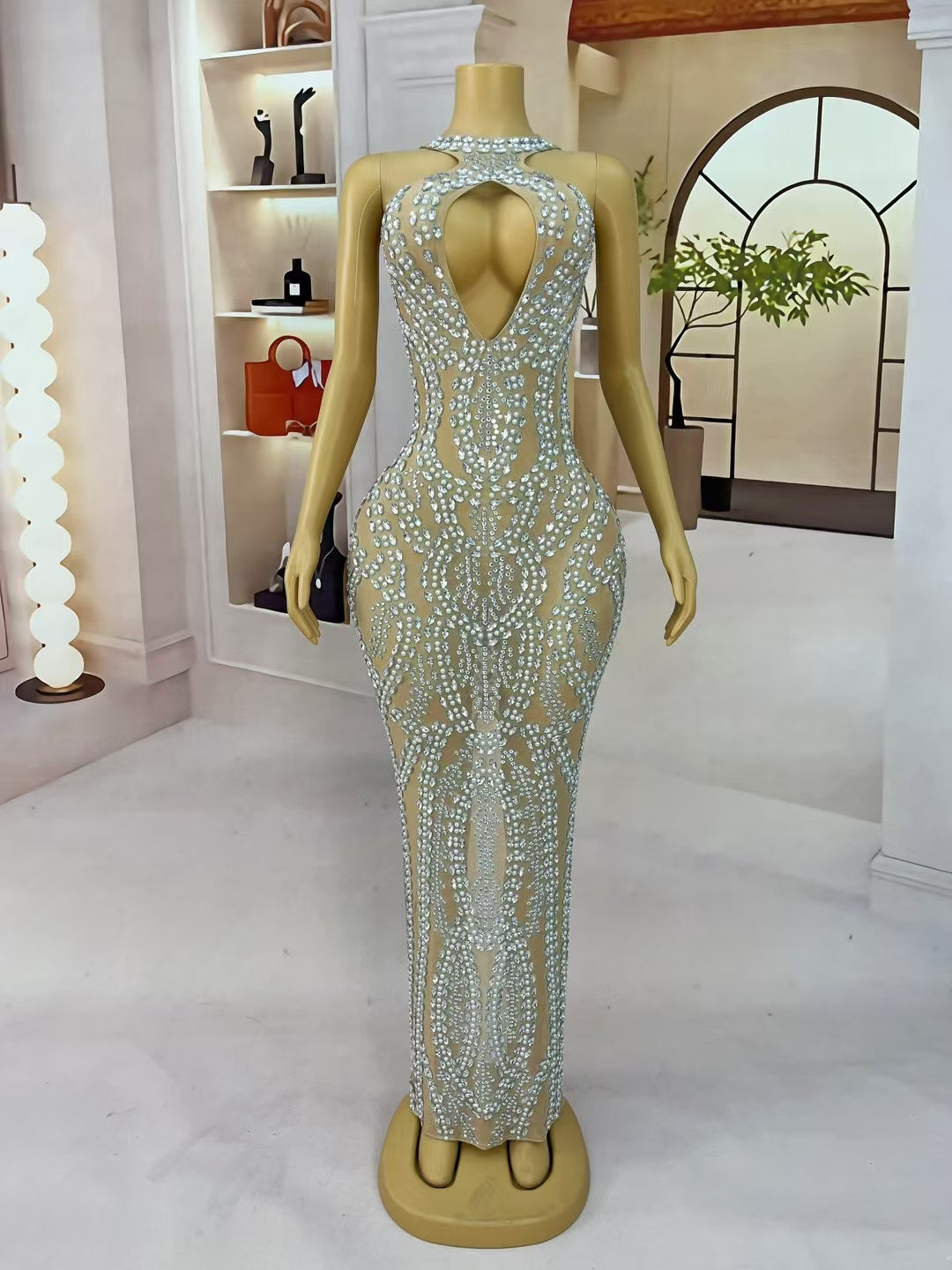 CELESINYI Baitiao Crystal Pearl Gown