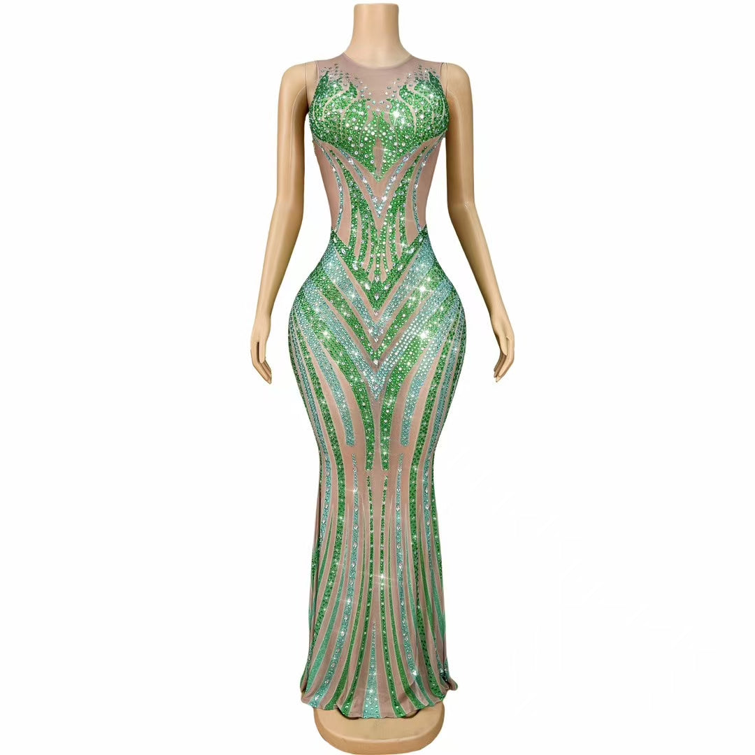 CELESINYI Lvhupan Crystal Emerald Gown