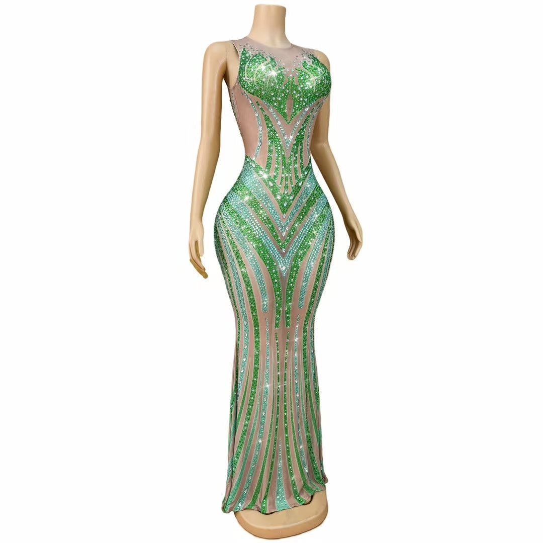 CELESINYI Lvhupan Crystal Emerald Gown