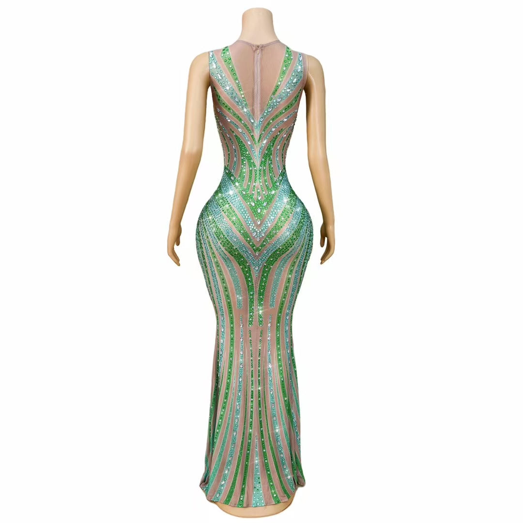 CELESINYI Lvhupan Crystal Emerald Gown