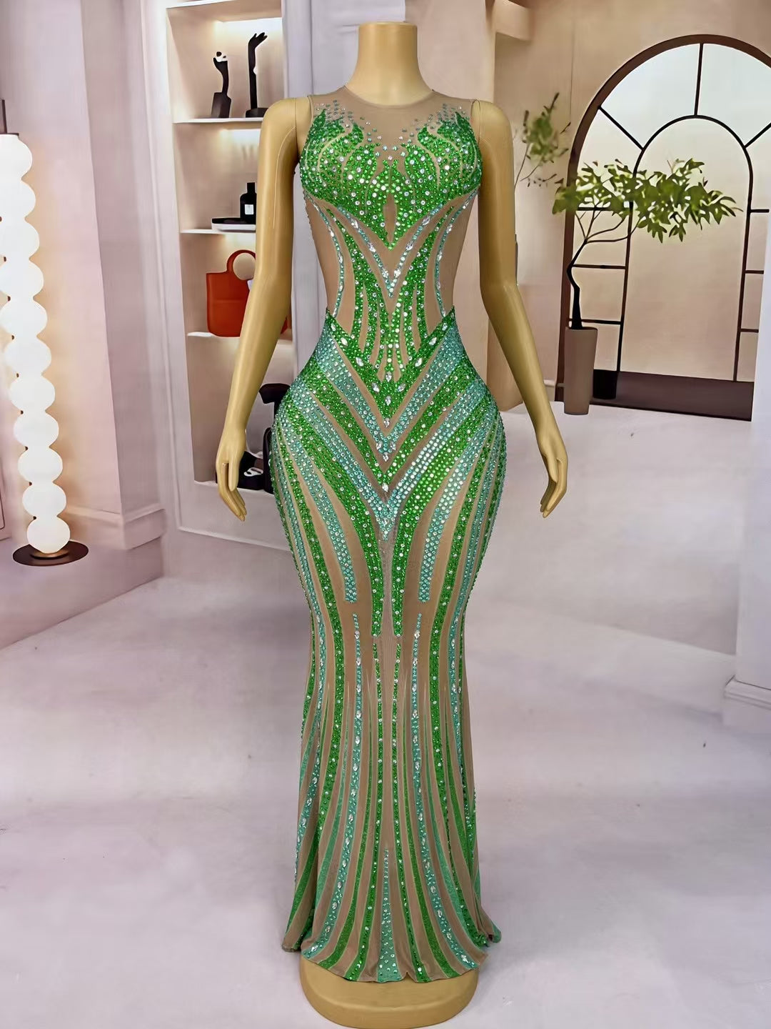 CELESINYI Lvhupan Crystal Emerald Gown