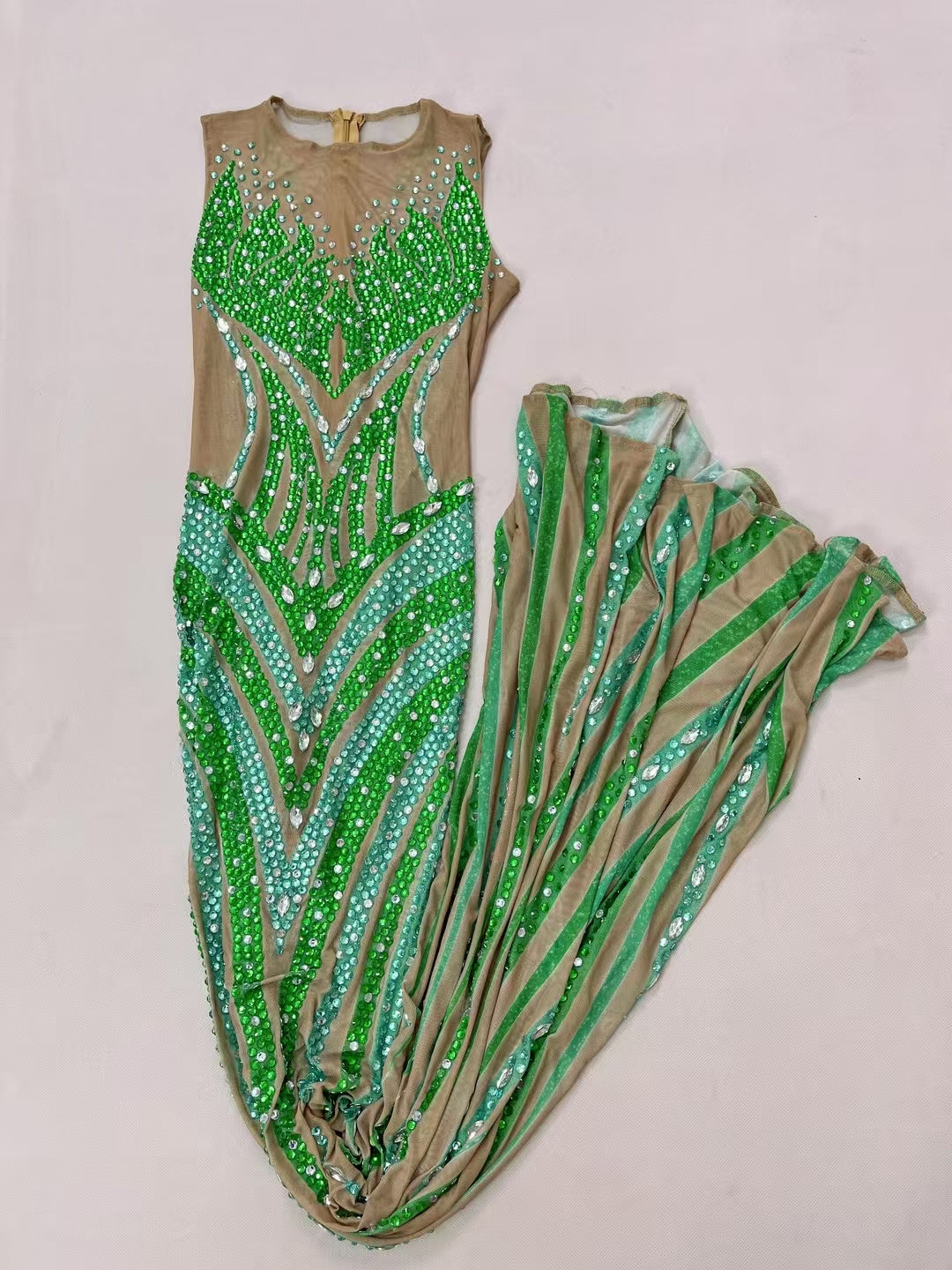 CELESINYI Lvhupan Crystal Emerald Gown