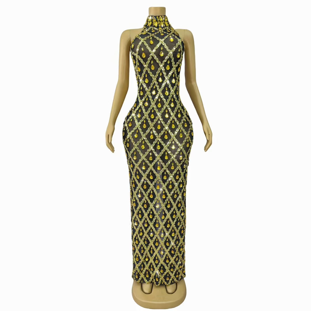CELESINYI Diduanshaokaojia Crystal Black Gold Diamond Gown