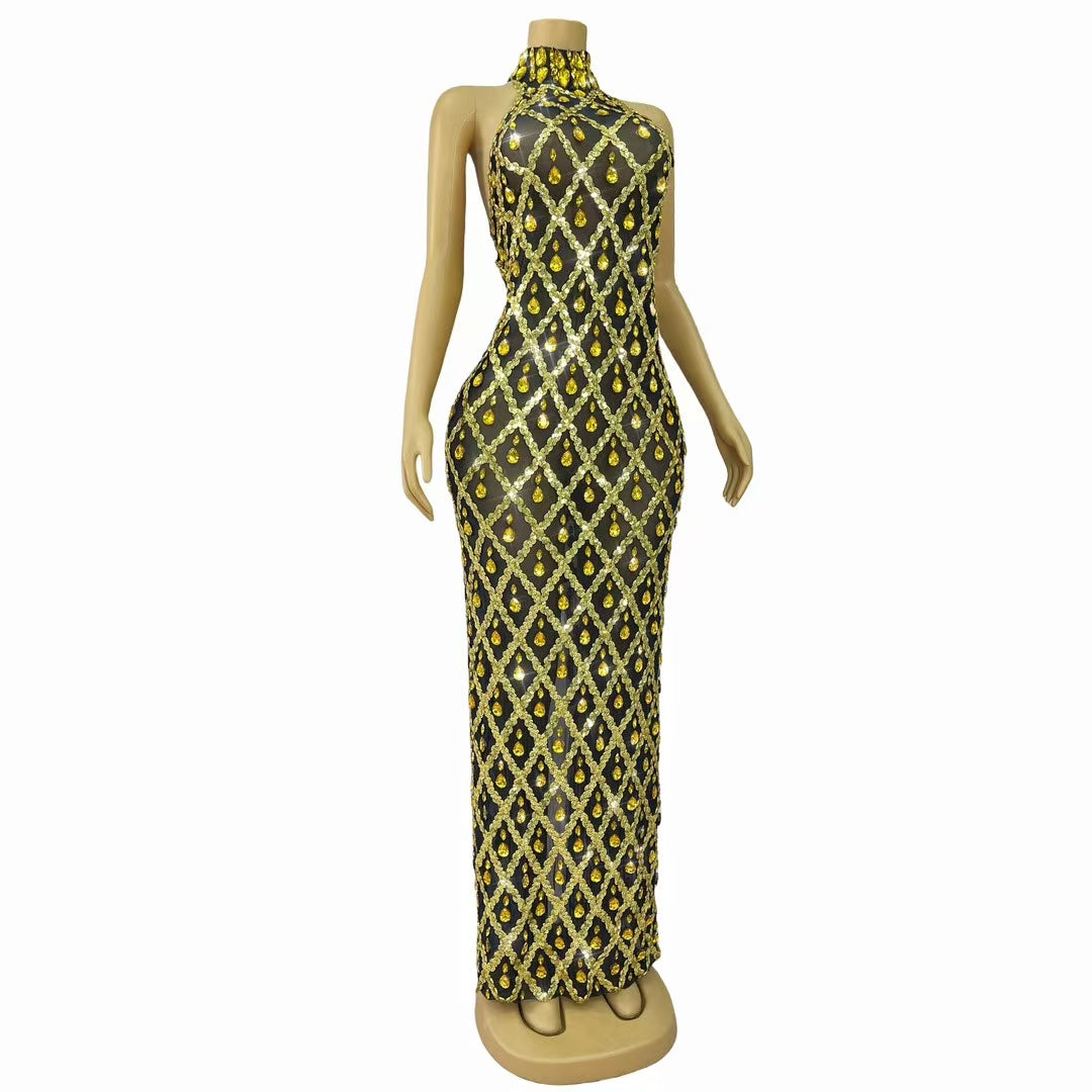 CELESINYI Diduanshaokaojia Crystal Black Gold Diamond Gown
