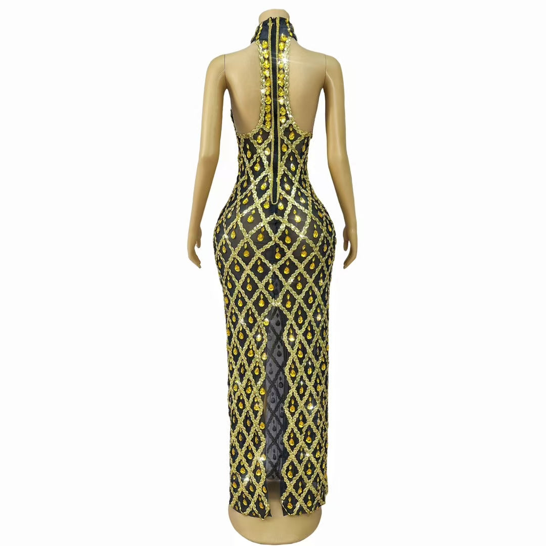 CELESINYI Diduanshaokaojia Crystal Black Gold Diamond Gown