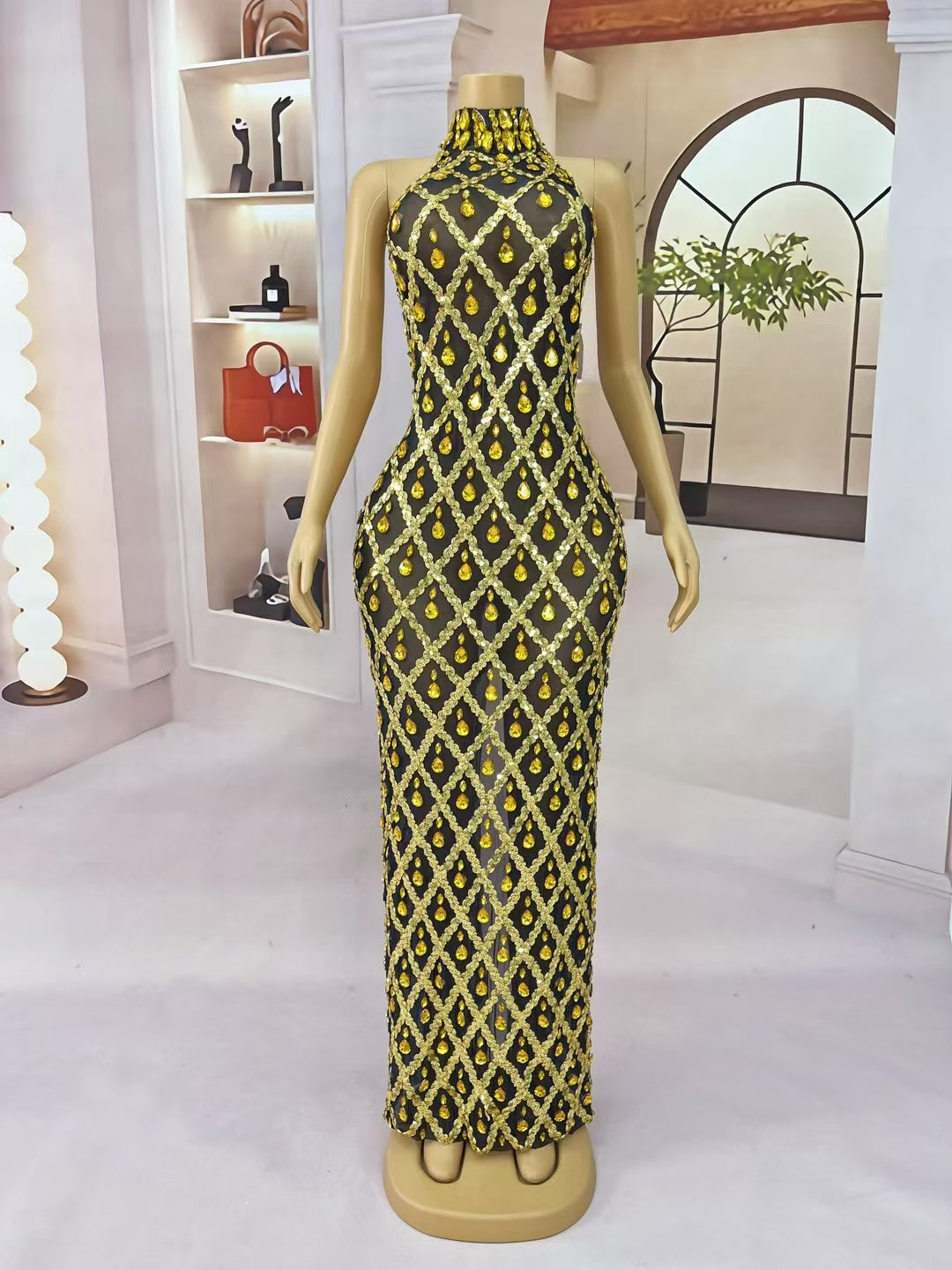 CELESINYI Diduanshaokaojia Crystal Black Gold Diamond Gown