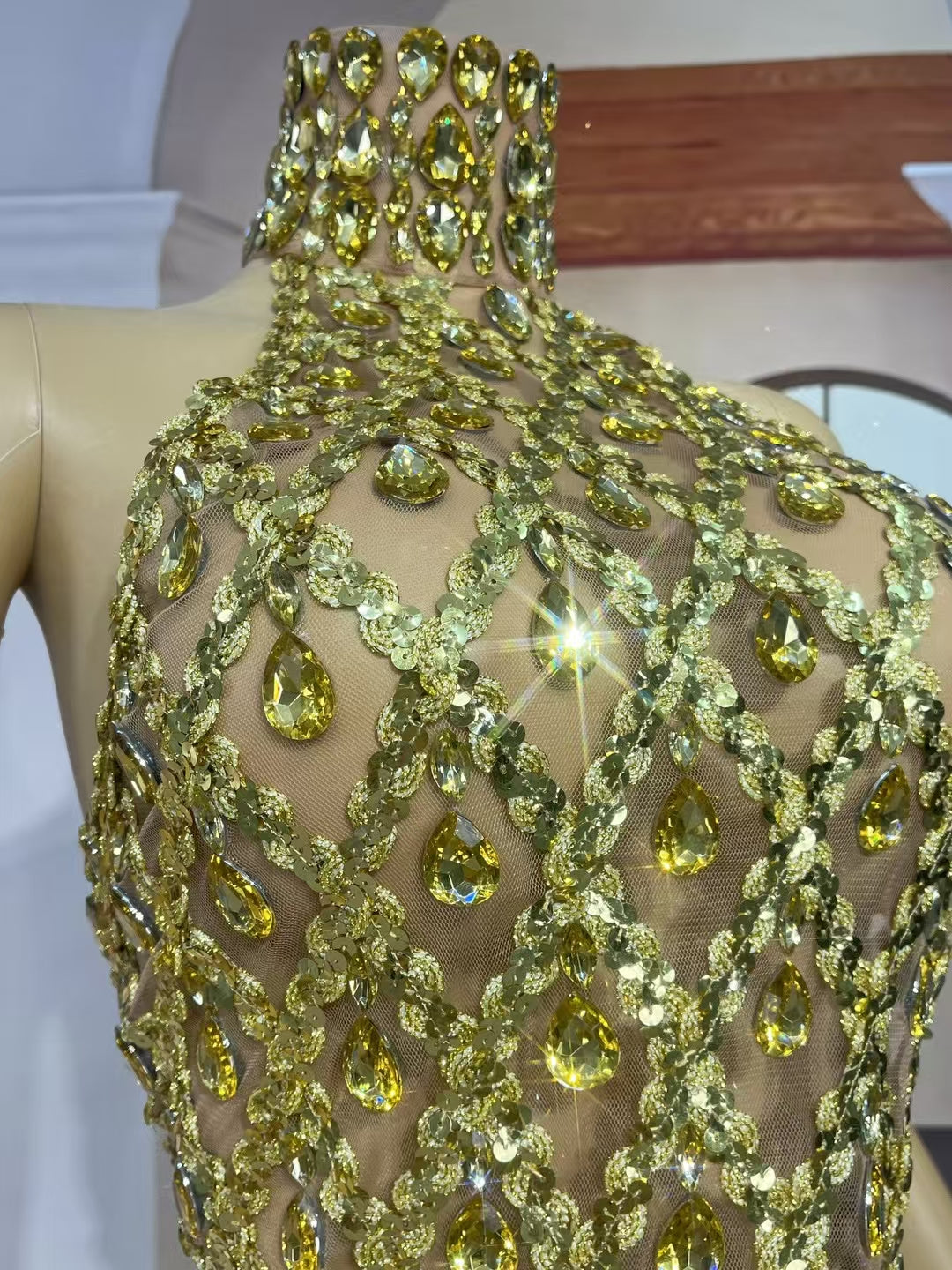 CELESINYI Shaokaoji Crystal Grid Crop Top (Gold)