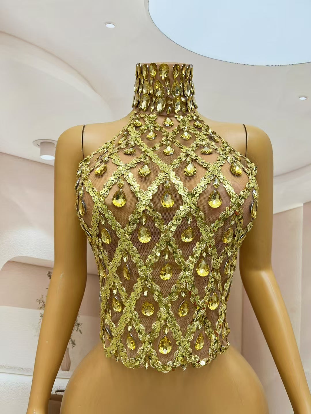CELESINYI Shaokaoji Crystal Grid Crop Top (Gold)