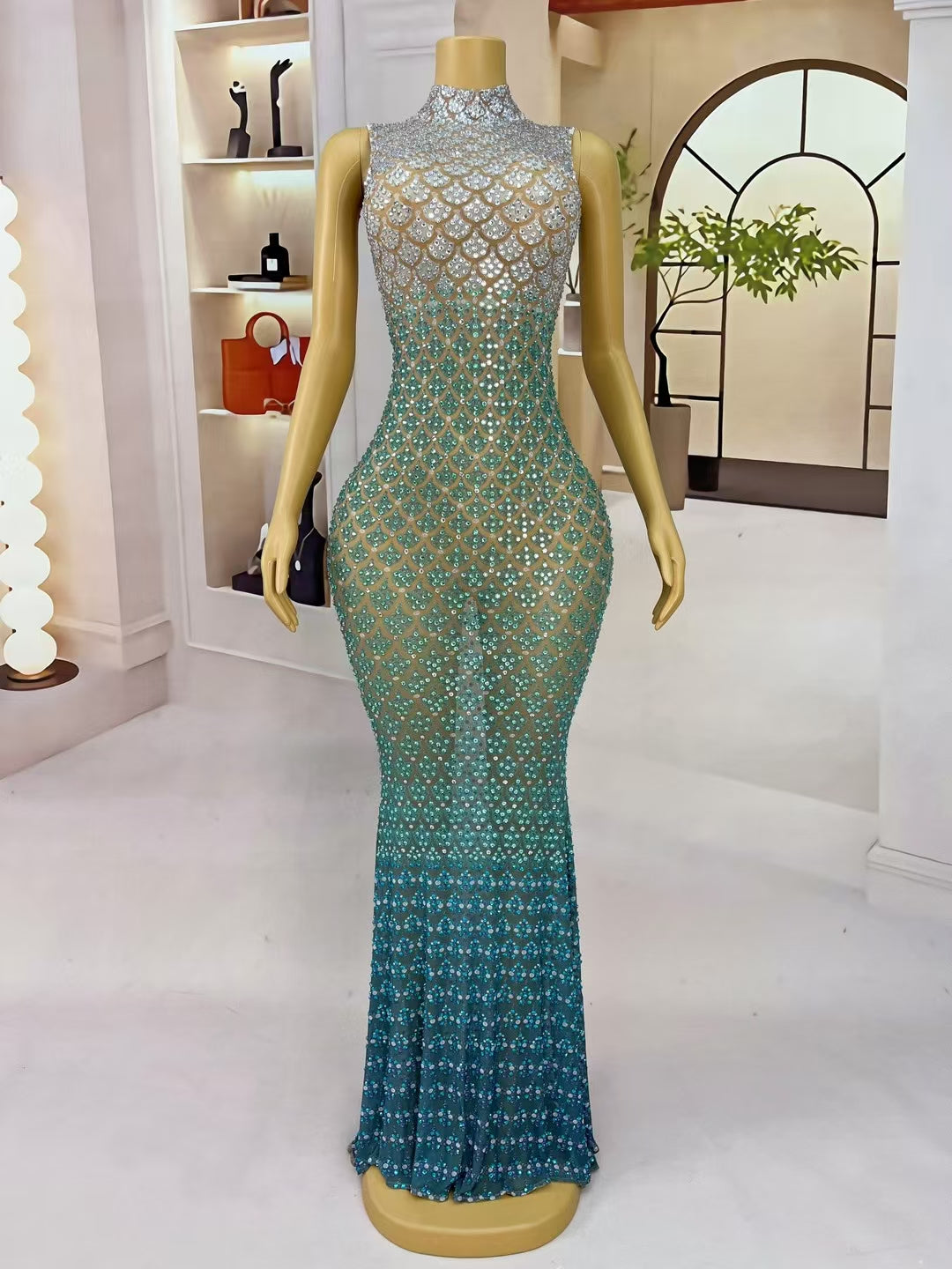 CELESINYI Qingshe Crystal Snake Mermaid Gown